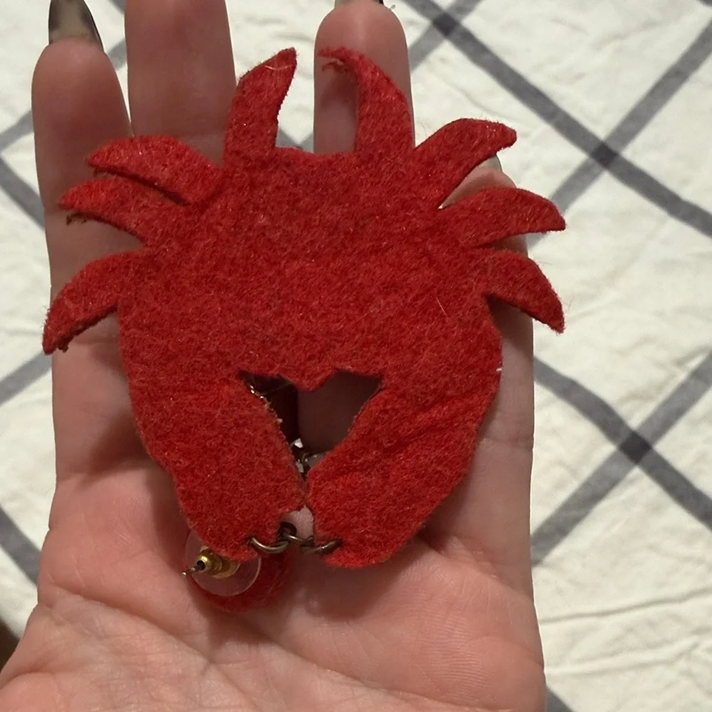 Beaded Crab Drop Earrings - Red Orange Statement Earrings - Picture 5 of 5